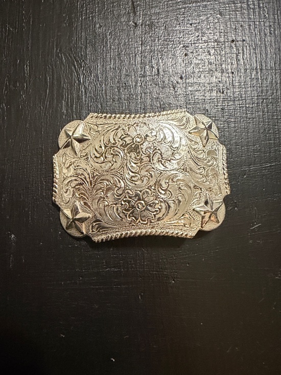 Other - Engraved Floral Western Belt Buckle in Silver Tone